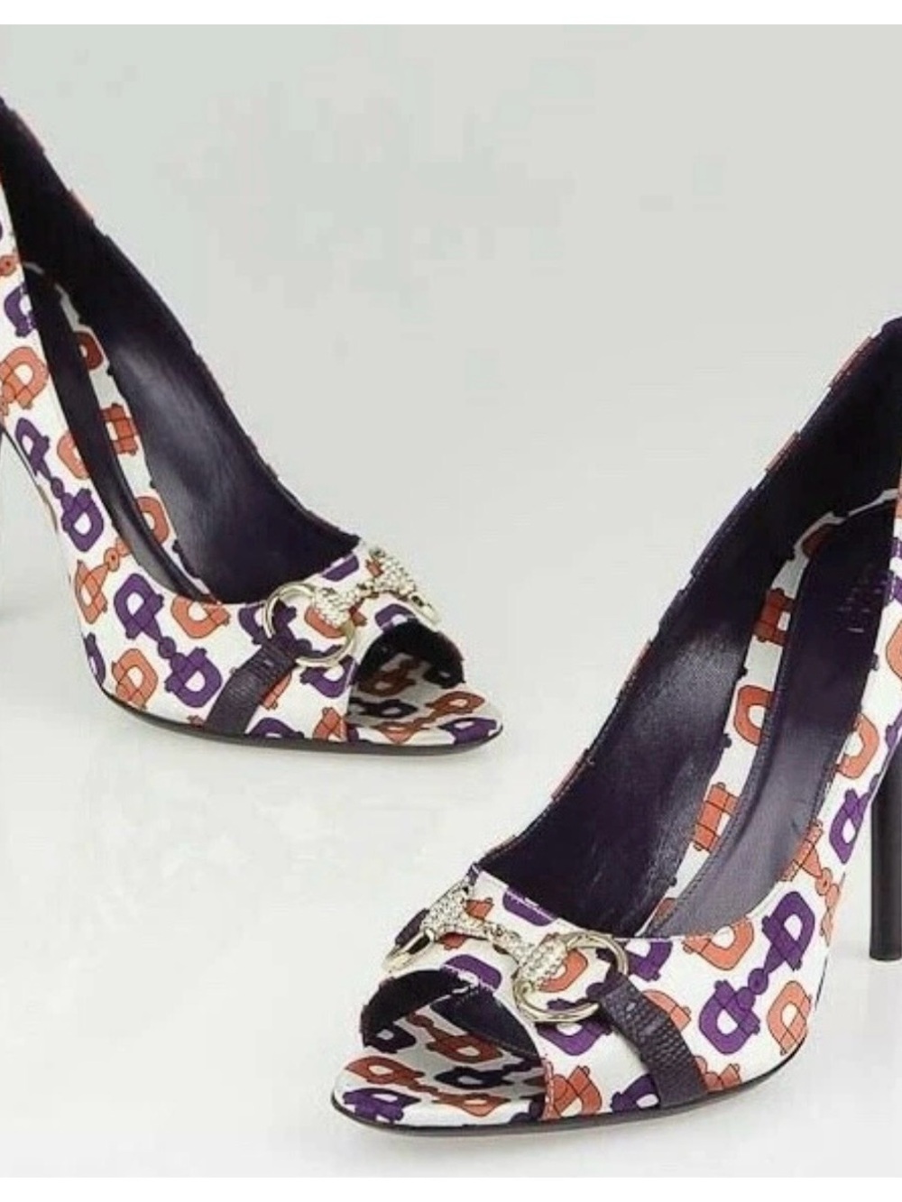 Gucci Vintage Satin Horsebit Crystal Open Toe Heels 8.5 - Picture 2 of 10
